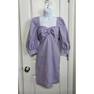 Stefania Vaidani Vichy Milla  Puff Sleeve Dress Lilac Purple Gingham XS NWT